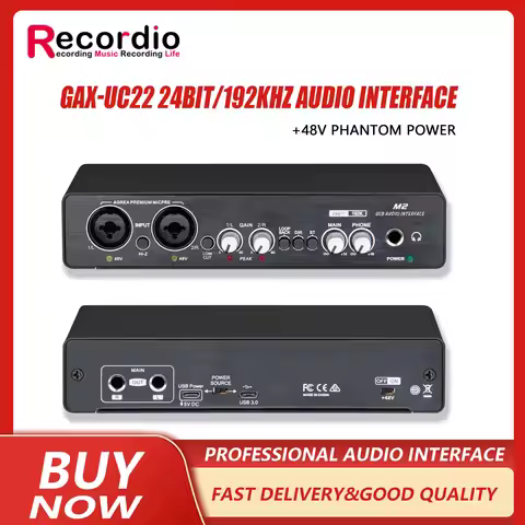 GAX-UC22 24bit/192KHz Audio Interface Support High Resistance Instruments USB Computer Live Recordin