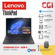Lenovo 14" Thinkpad E14 Gen 6 R5-7535HS Integrated 16GB 512GB WUXGA Win11Pro With Office 3Y Onsite