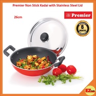 Premier Non Stick Kadai Wok with Stainless Steel lid - 26cm