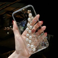 1 ชิ้น สร้อยข้อมือไข่มุก เหมาะสำหรับเคสโทรศัพท์ 15/13 Pro/14 Pro Max, เคสนิ่มประดับเปล่งประกาย หรูหร