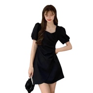 NINGFASHION Women's Short Dress Square Neck Plain Color Comfortable Fabric Size S-2XL Model W8003