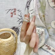 Sterling Silver Auspicious Word Ring Gold-Painted Ford's Pure Silver Ancient Method Birthday Gift Lu