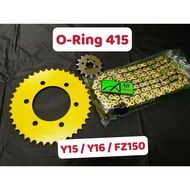 AJI O-RING CHAIN + SPROCKET HARDEN SUP SET 415 ORING Y15 Y16 FZ Y150 RANTAI RACING LIKE MCS ESR YAMA