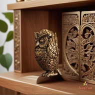 [AuraYuer] 1Pcs Bookshelf Decoration Vintage Brass Owl Statue Ear Covering Animal Sculpture Desktop 