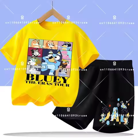 2026 Bluey Bingo Toddler Summer Clothes Set 3-12Y Boys Girls T-shirt + Shorts 2Pcs Cartoon Print Kid