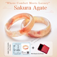 Original Sakura Agate Jade Bangle Summer Jadeite Bracelet Design Elegant Bracelet with Gift Box Auth