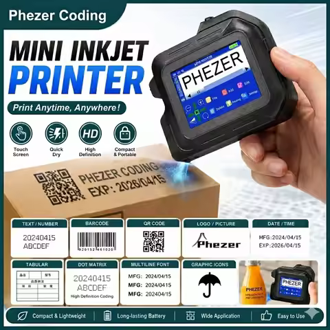 For Hp Phezer 2026 PC98 Mini Printer 28 Languages Portable Printer Handheld Inkjet Printer QR Bar Co