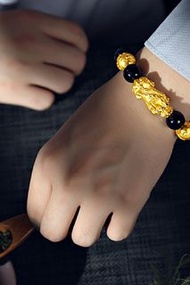 貔貅手鍊 24K沙金 黑曜石