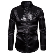 Men Shirt Sequin Solid Color Performance Formal Spring Dress Shirt for Groom