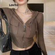 COD Lovito Casual Plain Button Front T-Shirt for Women LNE29373 (Brown) Lovito Kaos Kancing Depan Po