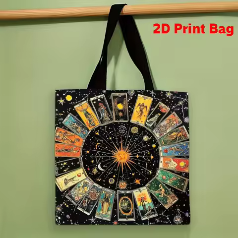 1pc Vintage Steampunk Tarot & Star Chart Tote Bag - Large Reusable Polyester Bag with Mystical Astro