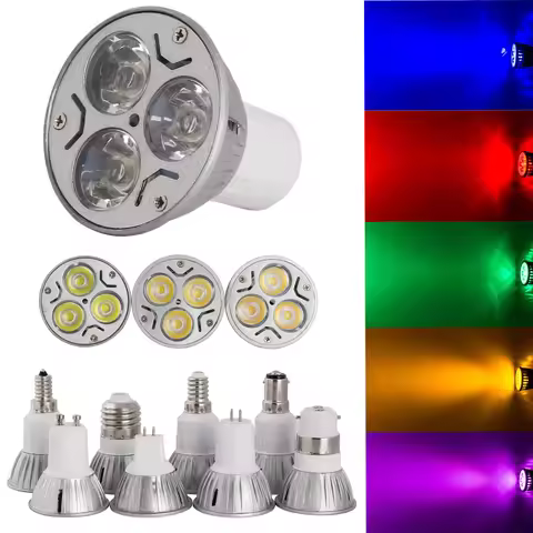 Dimmable Lamp 3W LED SpotLight Bulb E26/27 E14 E12 GU10 B22 MR16 DC 12V Purple/Warm White/Red/Green/