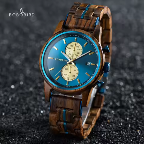 BOBO BIRD Wood Watch Men Business Quartz Watches Engraved Wooden Chronograph Wristwatch with Date Di
