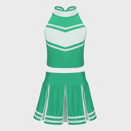 【In-demand】 Kids Girls Cheerleading School Girls Cosplay Party Dance Costume Outfit Sleeveless Zippe