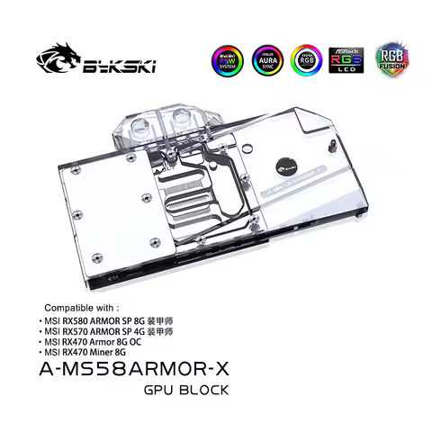 Bykski GPU Water Cooling Block For MSI RX 580 ARMOR , PC Water Cooler Heat Dissipation System , A-MS