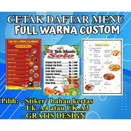 STICKERS OR PAPER Print Menu List FREE REQUEST Size A4 A3 - A4 (1 SIDE) wall sticker