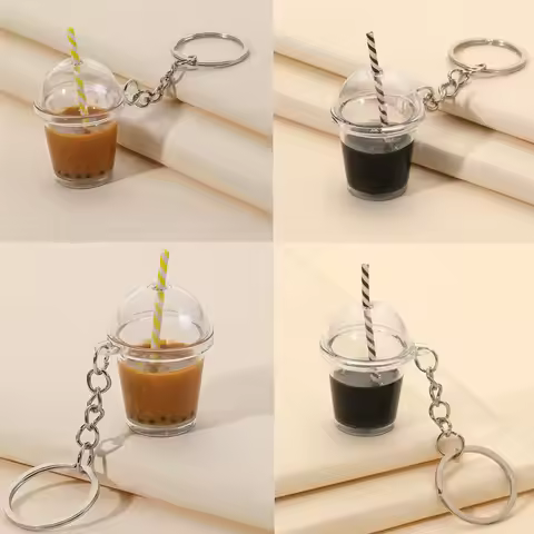 New Coffee Milk Tea Cup Key Chain Pearl Milk Tea Pendant Accessories Key Ring Party Gift Wholesale