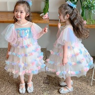 [1-7Y] Baby Girls Dress, Frozen Elsa Anna Flying Sleeve Mesh Princess Dress For Girls,Kids Dress,Baby Girls Clothes,Disney Costume