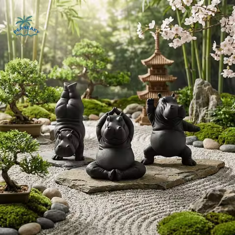 3Pcs Plastic Yoga Hippo Statue Art Crafts Decorative Hippo Sculpture Calm Animal Hippo Figurines Ind