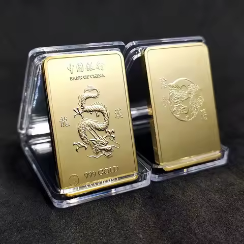 1Pcs 999 1oz China Wind Country Dragon Gold Bar Commemorative Coin Yin Yang Dragon Tiger Square Coin