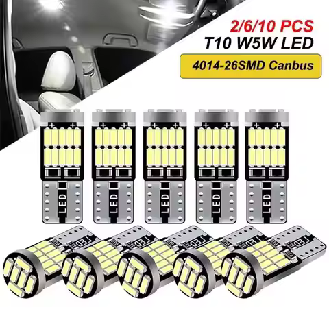 2/6/10 PCS T10 W5W LED Bulb Canbus Error Free 12V 4014 26SMD 7000K White Car Interior Dome Door Trun