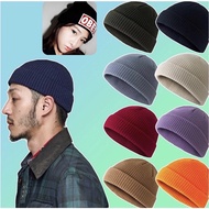 Beanie Hat Topi Streetwear Unisex Knitted Skullcap Hat Binnie Cap Roll Up Edge Trendy Cap 潮流棉织冷帽
