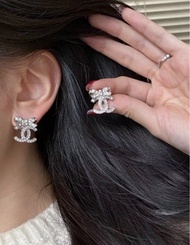 Chanel earrings 蝴蝶結耳環 銀色