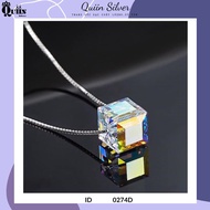 S925 Quiin Silver Chain/Necklace - Crystal box pendant for women 0274D