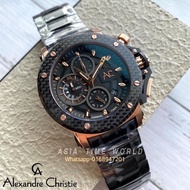 *Ready Stock*ORIGINAL Alexandre Christie 9205MCBBRBA Black Stainless Steel Carbon Bezel Chronograph Men’s Watch