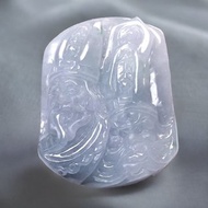 冰種飄綠花翡翠精雕黑白無常項鍊 | 天然緬甸玉A貨翡翠 | 送禮