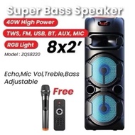 ZQS8220S  Dual 8inch Music Party Bass Trolley Big Bluetooth Speaker Out door Speakers Portable With 