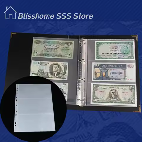 【S】10pcs Loose Leaf Sheet 3-Slot Transparent Banknotes Holder Portable Paper Money Protective Paper