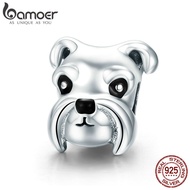 Bamoer 925 Sterling Silver Charm Beads Cute Schnauzer Design Simple DIY for Bracelet for Women SCC83