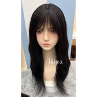 วิกผมแท้ สีดำธรรมชาติ ลอนคลาย หน้าม้าบาง ยาว 18-20 นิ้ว