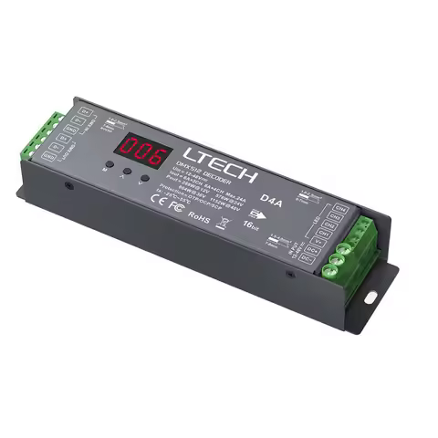 LTECH DMX/RDM 4 Channel CV Constant Voltage Decoder DC12-24V 6A/CH 24A(4CH) LCD Display DMX512 Slave