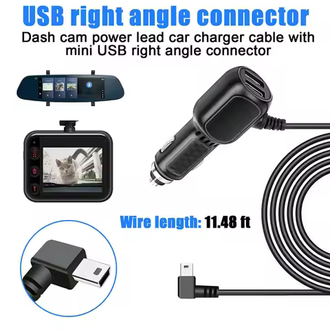 Car GPS Charger Car Driving Recorder Power Cord Dual USB 2 In 1 Multi-function Car Charger 11.5ft Po