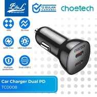 CHOETECH TC0008 Dual-Port Car Charger Type-C PD3.0 40W Fast Charge