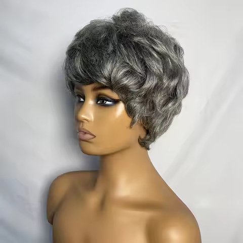 Miss Rola Highlights Grey Machine Made Wigs 100% Human Hair Wigs Gray Machine Made Human Hair Wigs R