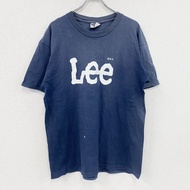 90年代Lee短袖印花T卹，褪色，大Logo，復古款，海軍藍，L碼（古著）