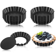 LMETJMA Mini Tart Pans 8cm Egg Tart Molds with Removable Bottom Non Stick Small Tart Mold Fluted Cup