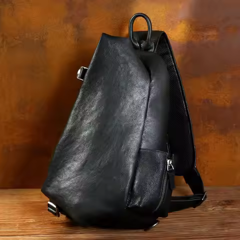 Bag leather shoulder Large-capacity men's chest bag retro leather shoulder bag leisure personality l