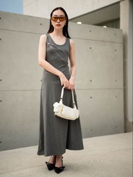 พร้อมส่ง เดรสยาวแขนกุดแต่งซิปด้านหน้า งานป้าย Vshopbrand