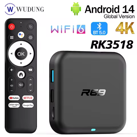 New Smart TV Box R69 RK3518 4K HD Android 14.0 Smart TV Box 2.4/5G Dual-WIFI 3D Video Media Player H