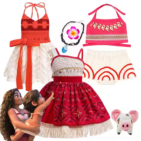 Movie Moana Toddler Vaiana Dress Up Little Girls One Shoulder Sleeveless Moana Dress Baby Cosplay Co