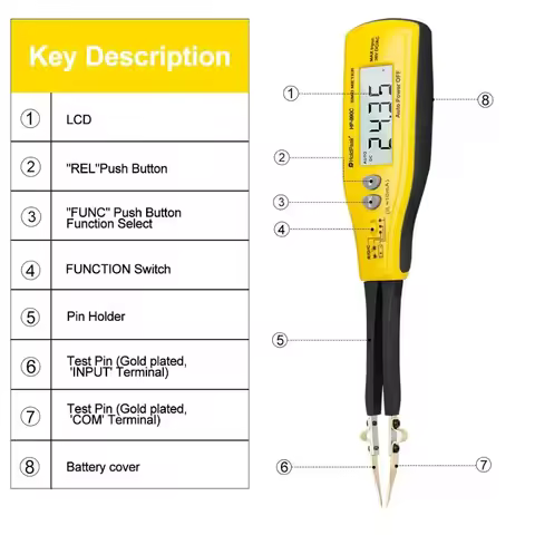 Digital SMD Component Tester, Multifunctional Capacitance and Resistance Meter with Diode, Battery V
