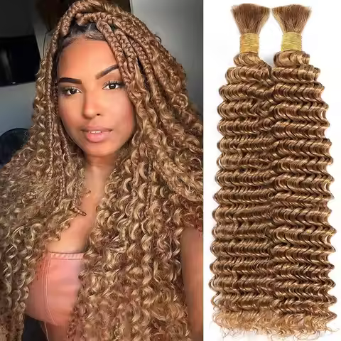 6 Bundles Deep Wave Braiding Hair Bulk Brazilian Virgin Curly Human Hair 99J Burgundy 350 Golden, #4