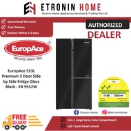 EuropAce 553L Premium 3 Door Side by Side Fridge Glass Black/Gun Metal - ER 9552W