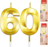 60th Birthday Candles, 60th Birthday Cake Topper, Happy 60th Birthday Cake Topper，Gold Birthday Cand