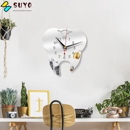 SUYO Hanging Clock, Creative Modern Teeth Mirror Wall Clock, TV Backdrop Home Decor Personality Wall Stickers Mirror Clock