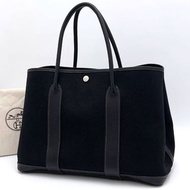HERMES Garden Party PM Toile Officier 黑色手袋
